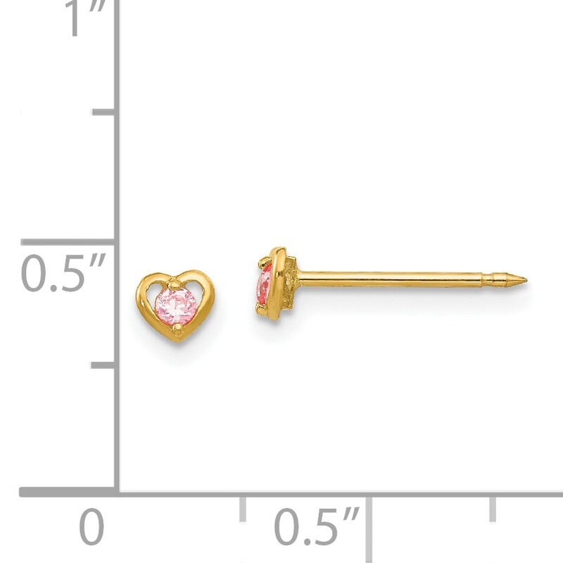 Heart withPink Cubic Zirconia Earrings 14k Gold 849E