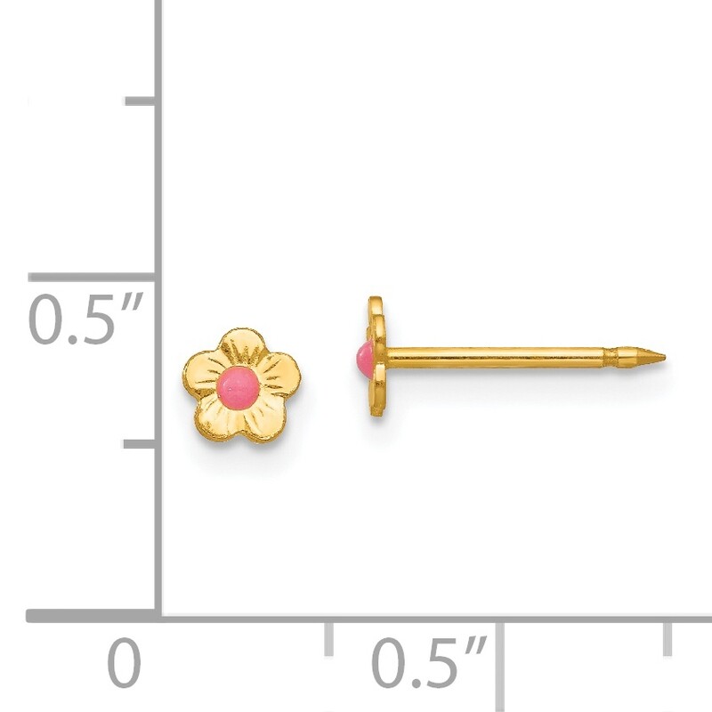 Epoxy Fill Pink Mini Flower Earrings 14k Gold 845E