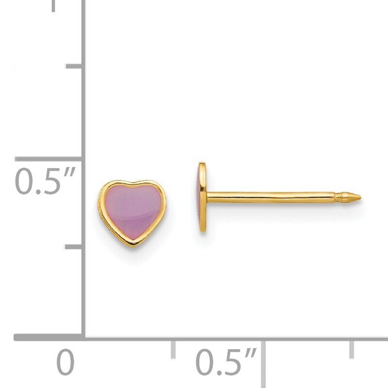 Epoxy Fill Purple Heart Earrings 14k Gold 843E