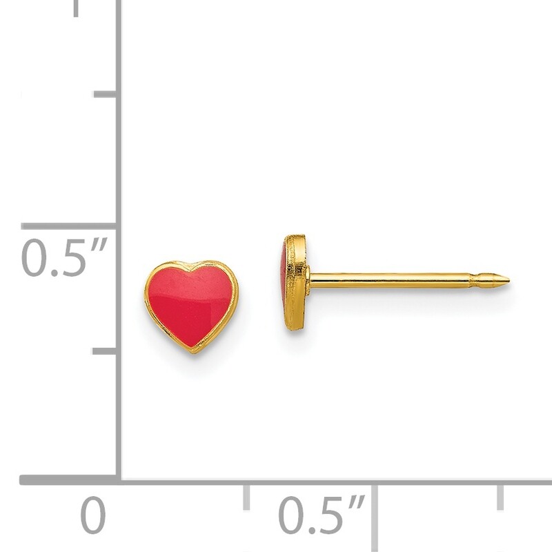 Red Enamel Heart Earrings 24k Gold-plated 840E/2