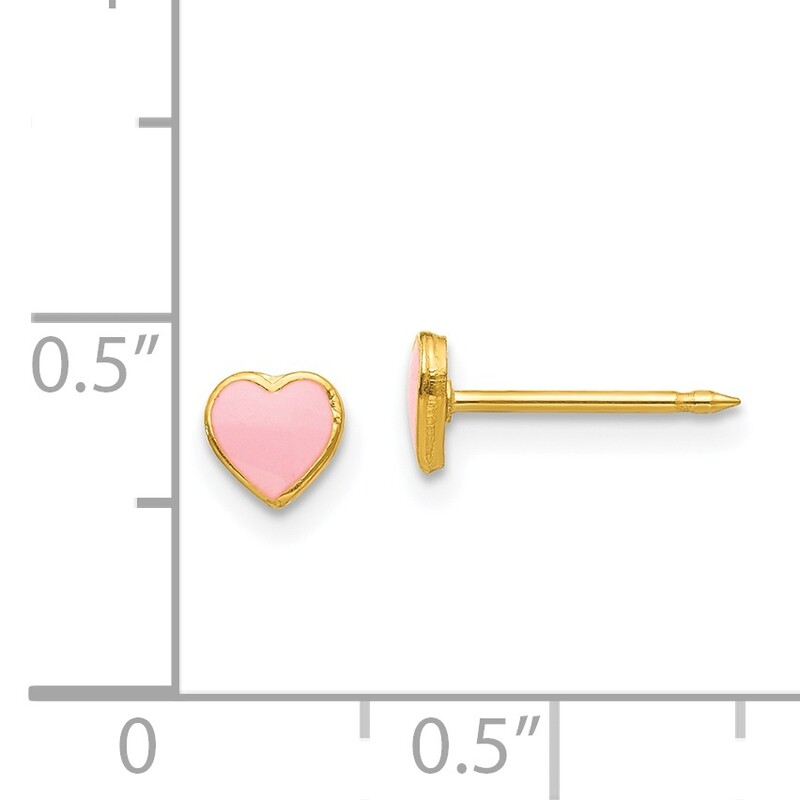 Pink Enamel Heart Earrings 24k Gold-plated 840E/1