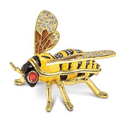By Jere BUZZ Bumblebee Trinket Box with Matching 18 Inch Necklace Pewter Bejeweled Crystals Gold-to…