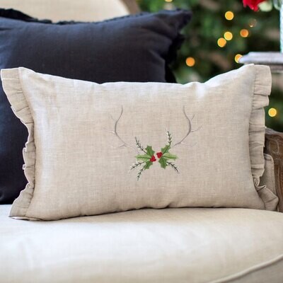 Crown Antlers with Holly Dcor Pillow Flax DP256