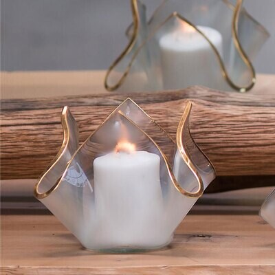 Annieglass Handkerchief Votive Frosted 24k Gold Trim HV200G, MPN: HV200G, UPC:
