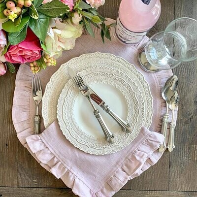 Crown Round Linen Placemat with Ruffle Dusty Pink Set of 8 P820