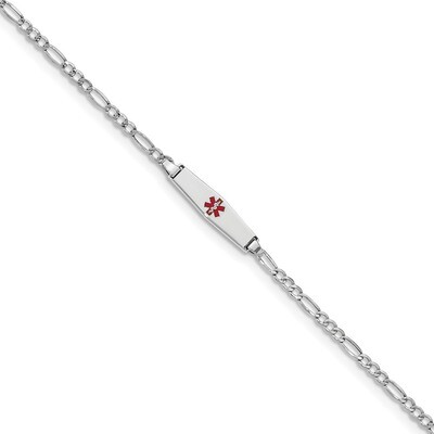 Medical Soft Diamond Shape Red Enamel ID w Semi-Solid Figaro Bracel 14k white Gold XM602CCW-7, MPN:…