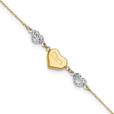 Diamond-Cut Puffed Hearts Mom 10In Plus 1Inch Extension Anklet 14k Two-Tone Gold ANK254-10, MPN: AN…