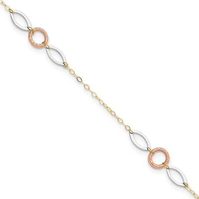 Tri-Color Circle And Oval 10In Plus 1Inch Extension Anklet 14k Gold ANK222-11, MPN: ANK222-11, 8839…