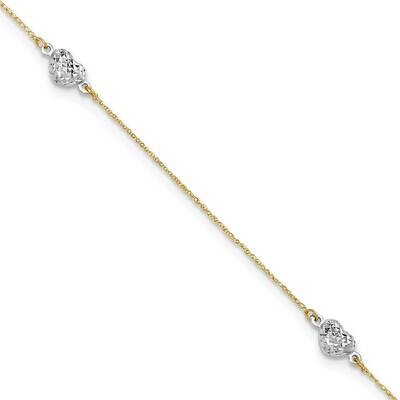 Puff Heart 10In Plus 1Inch Extension Anklet 14k Two-Tone Gold ANK219-11, MPN: ANK219-11, 8839571837…