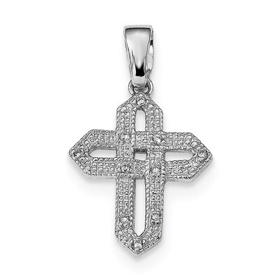 CZ Diamond Woven Cross Pendant Sterling Silver Rhodium-plated QC9081, MPN: QC9081,