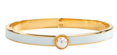 Halcyon Days 6mm Cabochon Pearl Forget me Not Gold Hinged Bangle Bracelet HBSCB1206G, MPN: HBSCB120…