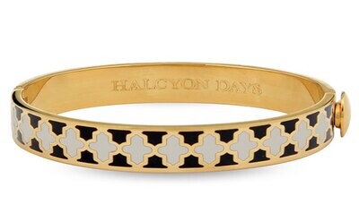 Halcyon Days 1cm Agama Forget me Not &amp; Cream Gold Hinged Bangle Bracelet HBAGA120510G, MPN: HBAGA12…