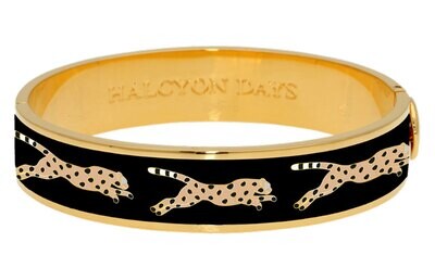 Halcyon Days 13mm Leopard Black Gold Hinged Bangle Bracelet HBLEO0213G, MPN: HBLEO0213G,