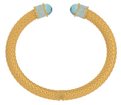 Halcyon Days Minoan Aquamarine Jewel Gold Hinged Torque Bangle Bracelet BRMIN30SHTG, MPN: BRMIN30SH…
