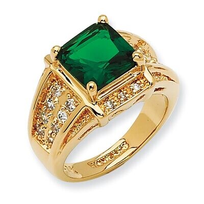 Size 8 Jackie Kennedy Gold-plated Swarovski Crystal Green Princess-cut Ring, MPN: CT410-8,