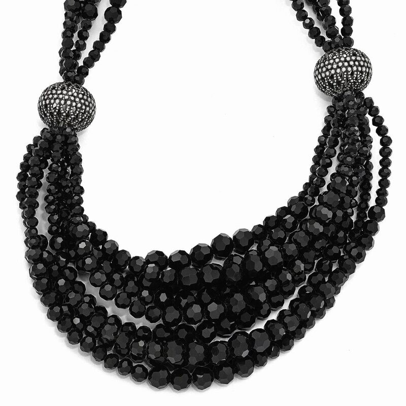 Jackie Kennedy Black Bead 17.25 inch with 2 inch Extender Multi-strand Necklace
