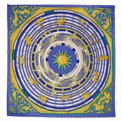 Jackie Kennedy Blue Zodiac Handmade Silk 35 Inch Fashion Scarf, MPN: CT472, 871008004877