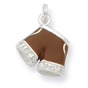 CZ Brown Enameled Polished Shorts Charm Sterling Silver QC7071