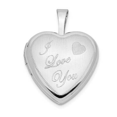 16mm Satin I Love You Heart Locket 14k White Gold XL789, MPN: XL789, 883957814636