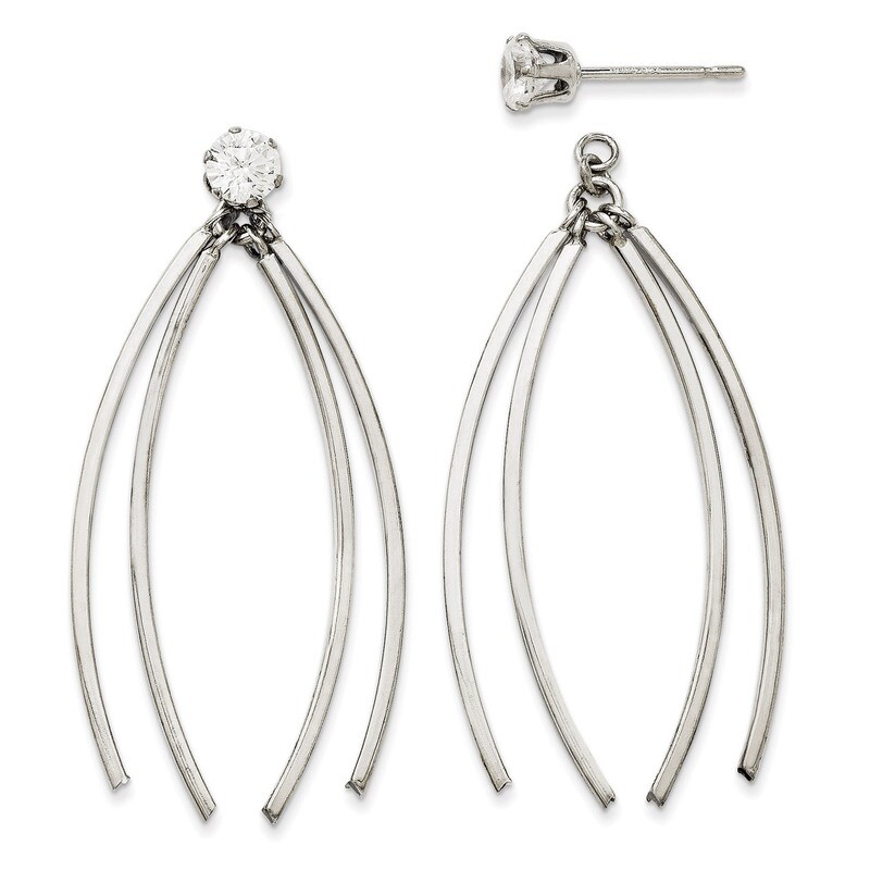 Curved Dangles with Cubic Zirconia Stud Earring Jackets 14k White Gold YE1492
