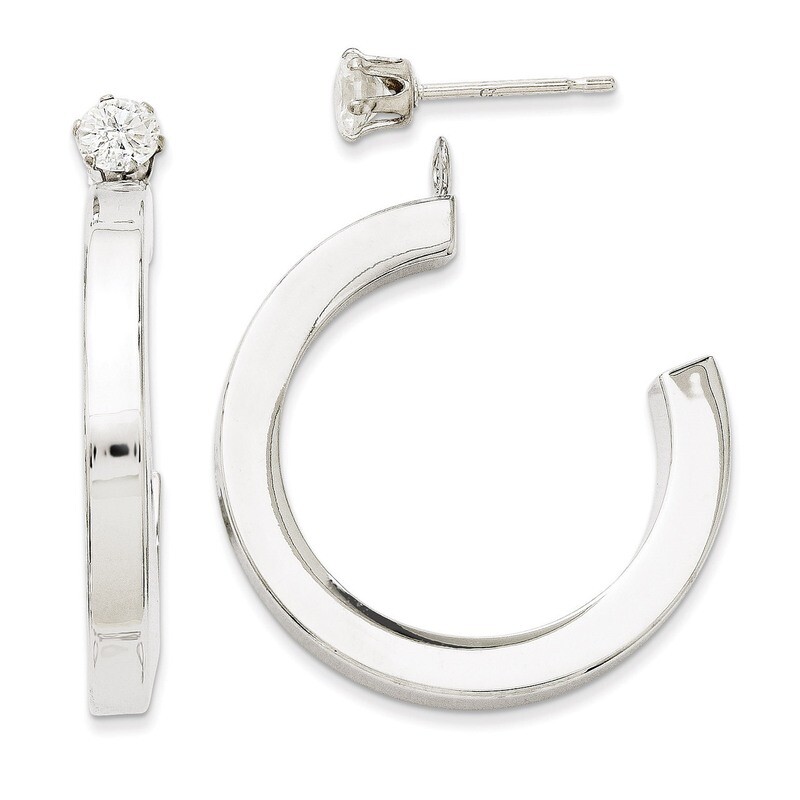 J Hoop with Cubic Zirconia Stud Earring Jackets 14k White Gold Polished YE1490