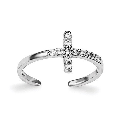 CZ Diamond Cross Toe Ring Sterling Silver Rhodium-plated QR6038, MPN: QR6038, 883957566955