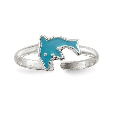 Enameled Dolphin Toe Ring Sterling Silver Polished QR6783, MPN: QR6783, 886774105857