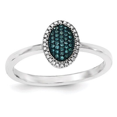 Blue and White Diamond Oval Ring Sterling Silver QR6513, MPN: QR6513, 886774967738