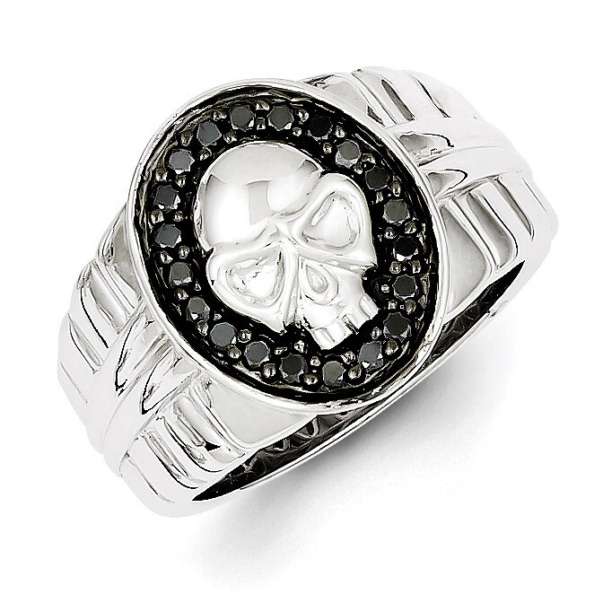 Black Diamond Oval Skull Men's Ring Sterling Silver QR5590