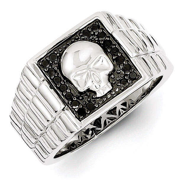 Black Diamond Square Skull Men's Ring Sterling Silver QR5589
