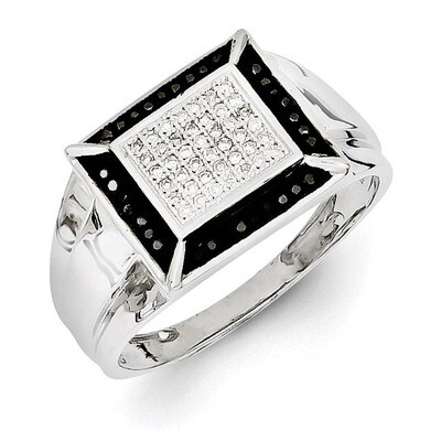 Black and White Diamond Men&#39;s Ring Sterling Silver Rhodium-plated QR5582, MPN: QR5582, 886774564470