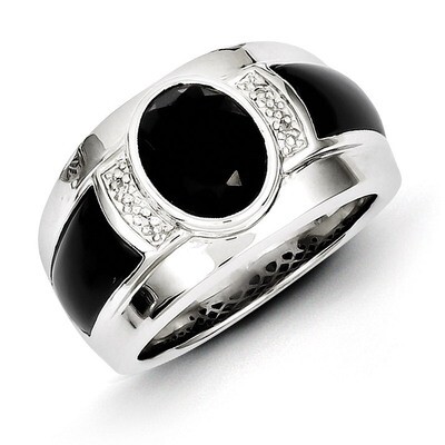 Diamond &amp; Onyx Men&#39;s Ring Sterling Silver QR5560, MPN: QR5560, 886774563978