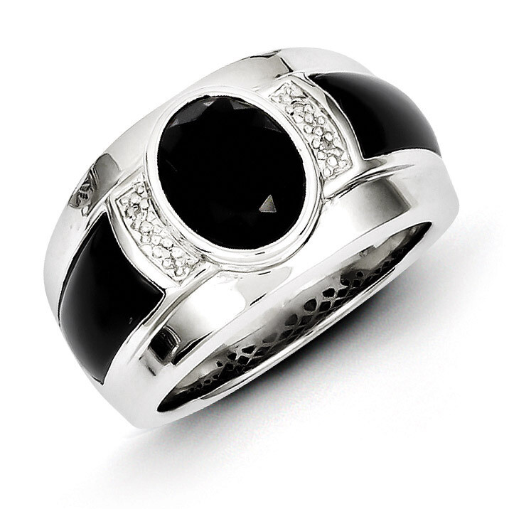 Diamond & Onyx Men's Ring Sterling Silver QR5560