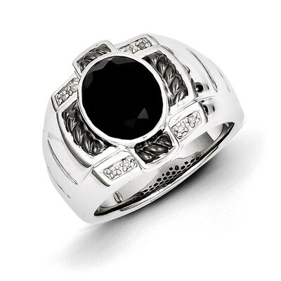Diamond &amp; Onyx Oval Black Rhodium-plated Men&#39;s Ring Sterling Silver QR5550, MPN: QR5550, 8867745641…