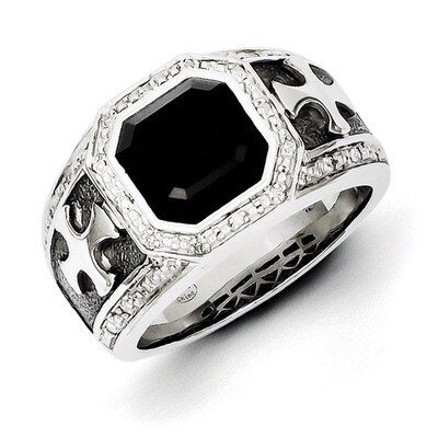 Diamond &amp; Onyx Black Rhodium-plated Cross Men&#39;s Ring Sterling Silver QR5551, MPN: QR5551, 886774564…