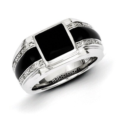 Diamond &amp; Onyx Men&#39;s Ring Sterling Silver QR5555, MPN: QR5555, 886774563893