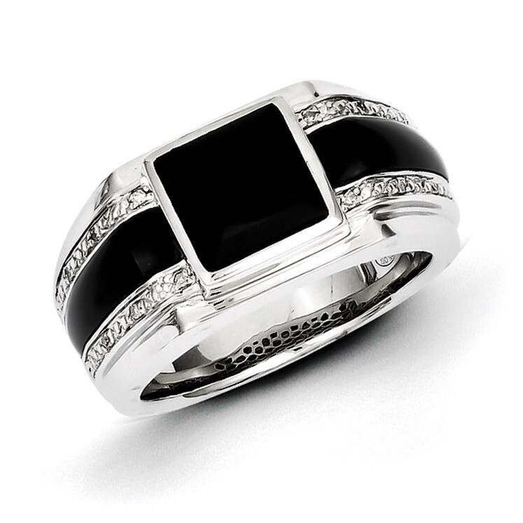 Diamond & Onyx Men's Ring Sterling Silver QR5555