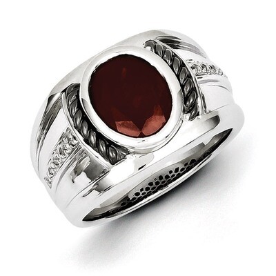 Garnet &amp; Diamond Oval Black Rhodium-plated Men&#39;s Ring Sterling Silver QR5549GA, MPN: QR5549GA, 8867…