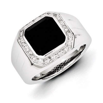 Diamond &amp; Black Onyx Square Men&#39;s Ring Sterling Silver QR5556, MPN: QR5556, 886774310039