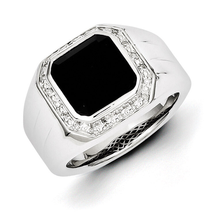 Diamond & Black Onyx Square Men's Ring Sterling Silver QR5556
