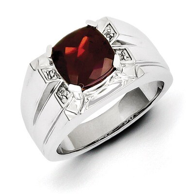 Garnet &amp; Diamond Square Men&#39;s Ring Sterling Silver QR5546GA, MPN: QR5546GA, 886774563954