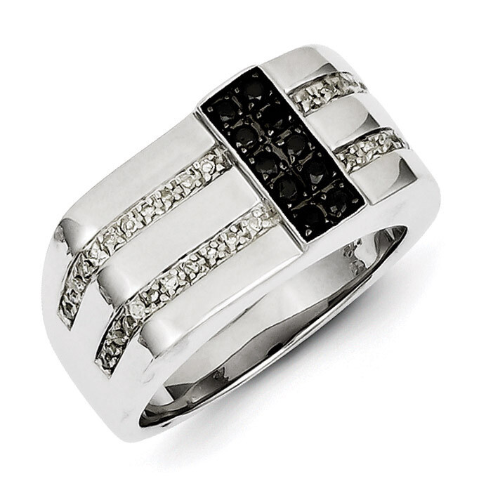 Black and White Diamond Men's Ring Sterling Silver Rhodium-plated QR5508