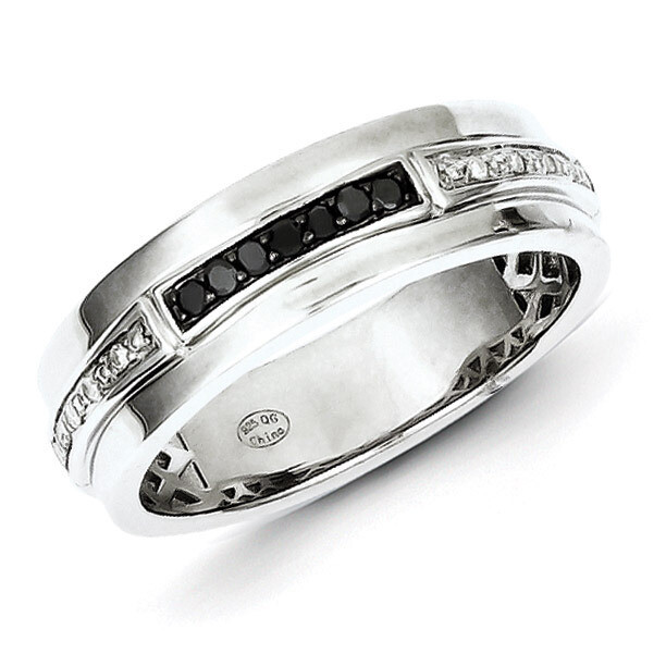 White & Black Diamond Men's Ring Sterling Silver QR5459
