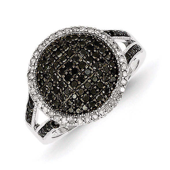 Black & White Diamond Round Ring Sterling Silver QR5370