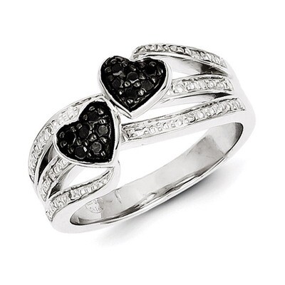 White &amp; Black Diamond Hearts Ring Sterling Silver QR5344, MPN: QR5344, 883957244518