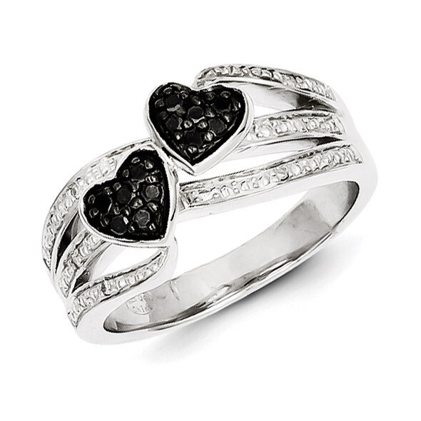 White & Black Diamond Hearts Ring Sterling Silver QR5344