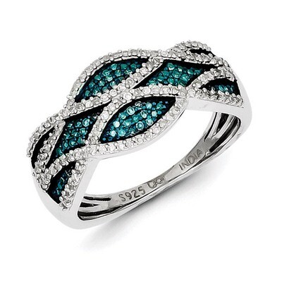 Blue and White Diamond Ring Sterling Silver QR5299, MPN: QR5299, 883957192642