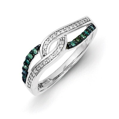 Blue and White Diamond Ring Sterling Silver QR5287, MPN: QR5287, 883957192505