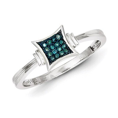 White/Blue Diamonds Square Ring Sterling Silver QR5231, MPN: QR5231, 883957192406