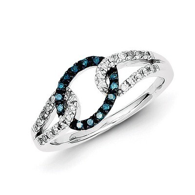 White &amp; Blue Diamond Ring Sterling Silver QR5217, MPN: QR5217, 883957192376
